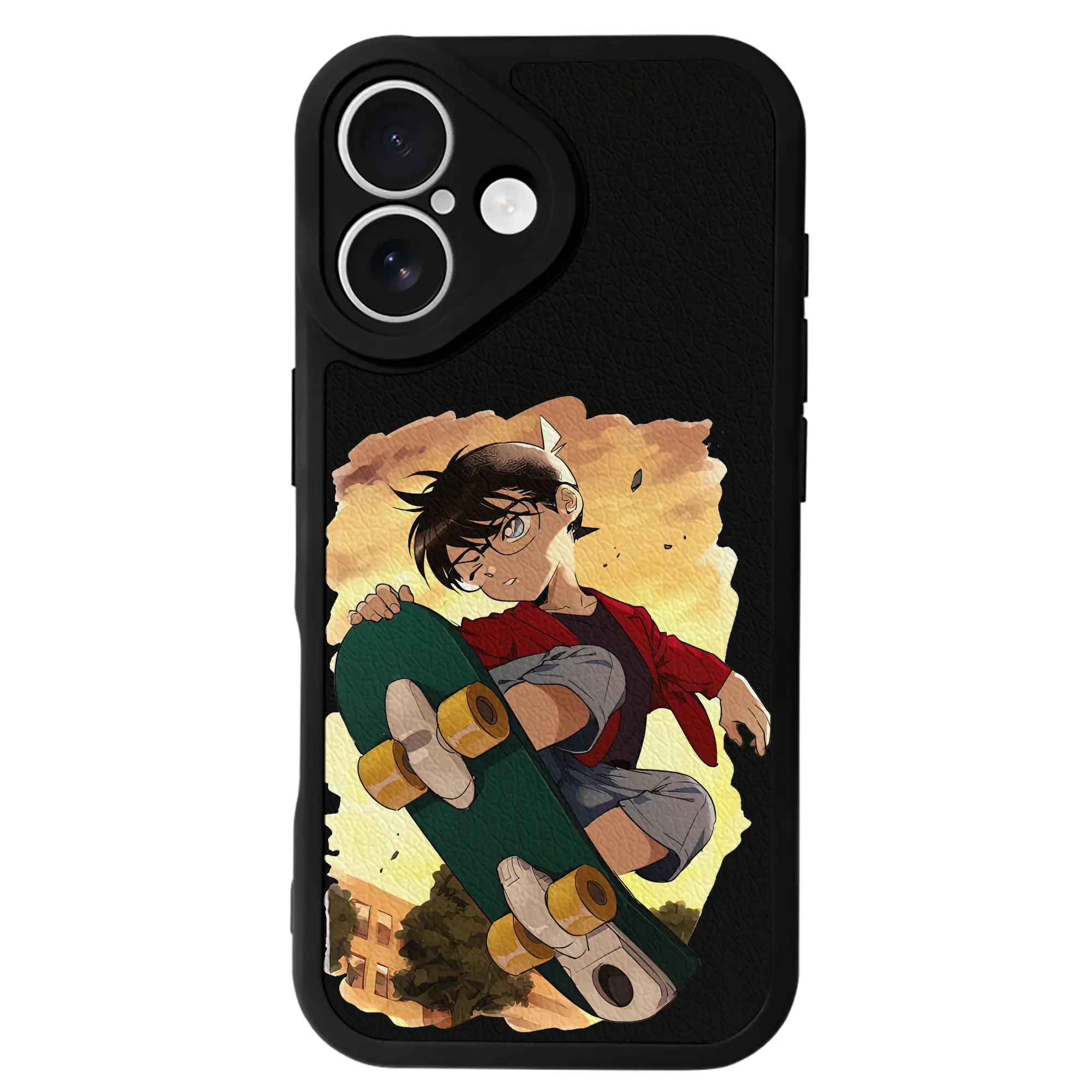 名探偵コナン グッズ 江戸川 コナン - IPhone 16シリーズ対応 ・ シリコンスマホケース ・ レザー調 ・ 高精度フィット ・ 耐衝撃 ・ ワイヤレス充電対応 ・ 精密カット